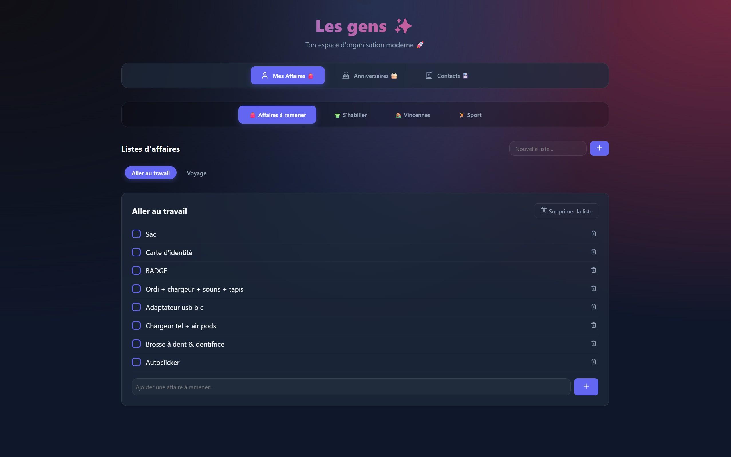Les gens — Mes relations et organisation personnelle